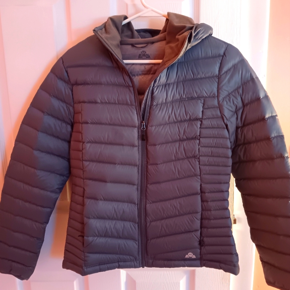 Brand new EMS womens light down jacket. Steel blue/gray color.